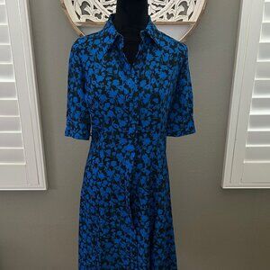 Elie Tahari Aisha Dress Shirt Midi Floral Ultramarin Button Down SZ4 Career